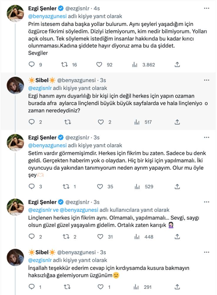 ezgi senler ile twitter kullanicisi arasinda yali capkini ve prim kasma tartismasi